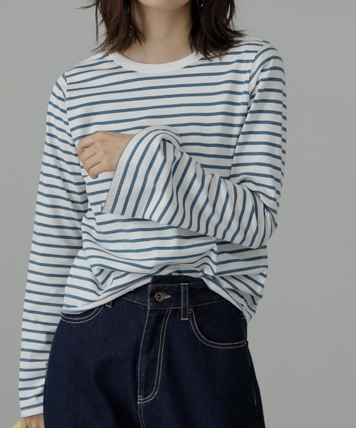 FREE'S MART（フリーズマート）の「◆フレアスリーブ袖スリットボーダーTシャツ（Tシャツ/カットソー・レディース・ブラック系その他/ブルー・FREE）」の10枚目の写真