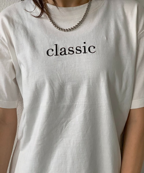 E&C closet…(イーアンドシークローゼット)の「センター刺繍Tシャツ(Tシャツ/カットソー・レディース・ホワイト/ネイビー・FREE)」の5枚目の写真