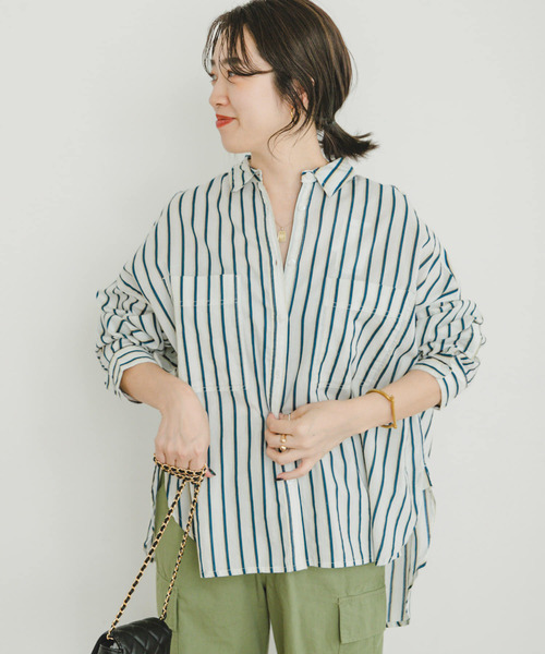 ITEMS URBANRESEARCH（アイテムズ アーバンリサーチ）の「ボイルストライプオーバーシャツ（シャツ/ブラウス・レディース・ブラウン/ブラック/オフホワイト・FREE）」の19枚目の写真