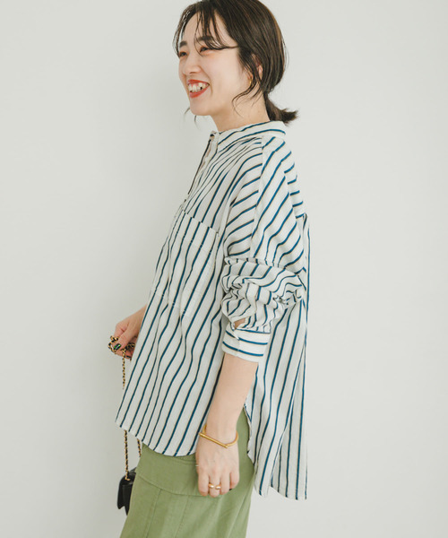 ITEMS URBANRESEARCH（アイテムズ アーバンリサーチ）の「ボイルストライプオーバーシャツ（シャツ/ブラウス・レディース・ブラウン/ブラック/オフホワイト・FREE）」の10枚目の写真