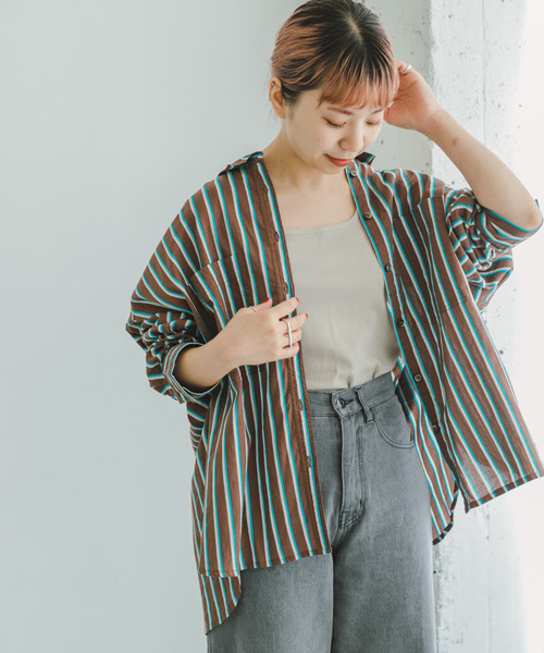 ITEMS URBANRESEARCH（アイテムズ アーバンリサーチ）の「ボイルストライプオーバーシャツ（シャツ/ブラウス・レディース・ブラウン/ブラック/オフホワイト・FREE）」の17枚目の写真