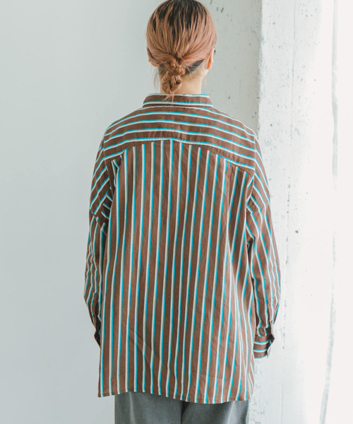 ITEMS URBANRESEARCH（アイテムズ アーバンリサーチ）の「ボイルストライプオーバーシャツ（シャツ/ブラウス・レディース・ブラウン/ブラック/オフホワイト・FREE）」の12枚目の写真