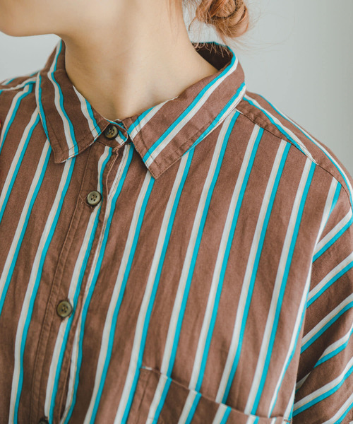 ITEMS URBANRESEARCH（アイテムズ アーバンリサーチ）の「ボイルストライプオーバーシャツ（シャツ/ブラウス・レディース・ブラウン/ブラック/オフホワイト・FREE）」の18枚目の写真