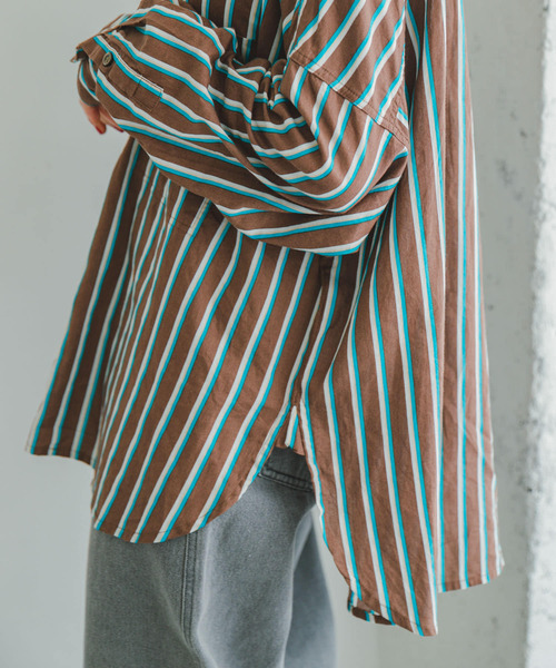 ITEMS URBANRESEARCH（アイテムズ アーバンリサーチ）の「ボイルストライプオーバーシャツ（シャツ/ブラウス・レディース・ブラウン/ブラック/オフホワイト・FREE）」の6枚目の写真