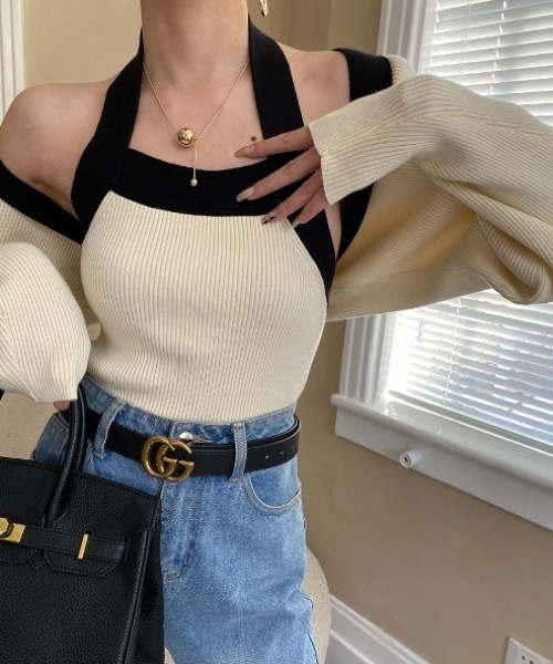 deux amour(ドゥーザムール)の「配色ボレロニット+キャミアンサンブル(アンサンブル・レディース・ホワイト・FREE)」の6枚目の写真