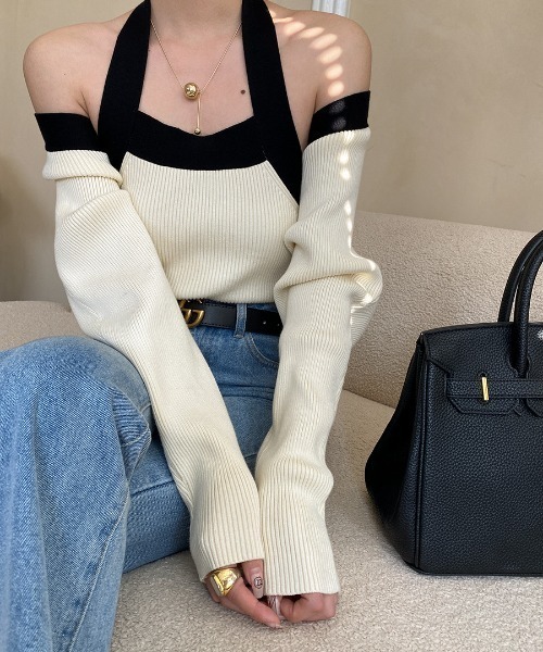 deux amour(ドゥーザムール)の「配色ボレロニット+キャミアンサンブル(アンサンブル・レディース・ホワイト・FREE)」の3枚目の写真