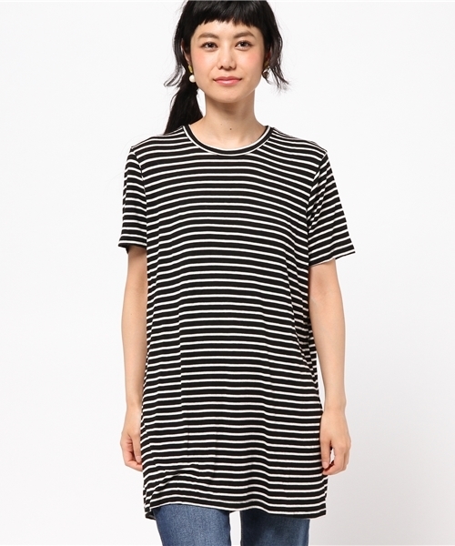 ROSE BUD（ローズバッド）の「(BRANDY&MELVILLE)MCH009B-59 STRIPE CREW S/S TEE（Tシャツ/カットソー・レディース・ブラック/バーガンディー・ONE SIZE）」の4枚目の写真