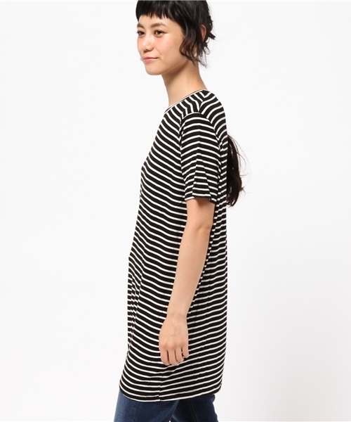 ROSE BUD（ローズバッド）の「(BRANDY&MELVILLE)MCH009B-59 STRIPE CREW S/S TEE（Tシャツ/カットソー・レディース・ブラック/バーガンディー・ONE SIZE）」の3枚目の写真