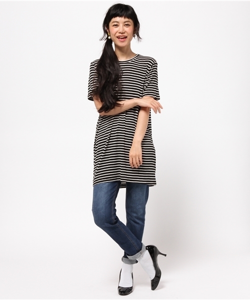 ROSE BUD（ローズバッド）の「(BRANDY&MELVILLE)MCH009B-59 STRIPE CREW S/S TEE（Tシャツ/カットソー・レディース・ブラック/バーガンディー・ONE SIZE）」の10枚目の写真