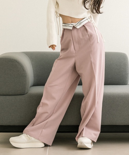 OLIVE des OLIVE(オリーブデオリーブ)の「マーベルトスラックスパンツ 1032020030(スラックス・レディース・キャメル/ピンク/ブラック系その他/チャコールグレー/ブラック/ストライプ・FREE)」の1枚目の写真