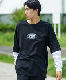 【FILA/フィラ】フェイクレイヤード 胸ワンポイント刺繍 ロンT ドロップショルダー ストリート ビッグシルエット