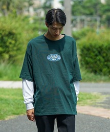 【FILA/フィラ】フェイクレイヤード 胸ワンポイント刺繍 ロンT ドロップショルダー ストリート ビッグシルエット