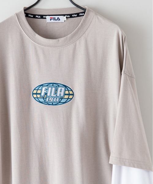 FILA（フィラ）の「【FILA/フィラ】フェイクレイヤード　胸ワンポイント刺繍　ロンT ドロップショルダー ストリート ビッグシルエット（Tシャツ/カットソー・メンズ・ライトベージュ/ダークグリーン/ブラック・MEDIUM/LARGE/X-LARGE）」の13枚目の写真