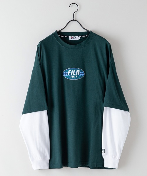 FILA（フィラ）の「【FILA/フィラ】フェイクレイヤード　胸ワンポイント刺繍　ロンT ドロップショルダー ストリート ビッグシルエット（Tシャツ/カットソー・メンズ・ライトベージュ/ダークグリーン/ブラック・MEDIUM/LARGE/X-LARGE）」の14枚目の写真
