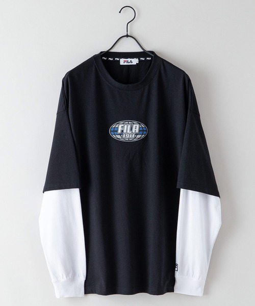 FILA（フィラ）の「【FILA/フィラ】フェイクレイヤード　胸ワンポイント刺繍　ロンT ドロップショルダー ストリート ビッグシルエット（Tシャツ/カットソー・メンズ・ライトベージュ/ダークグリーン/ブラック・MEDIUM/LARGE/X-LARGE）」の10枚目の写真