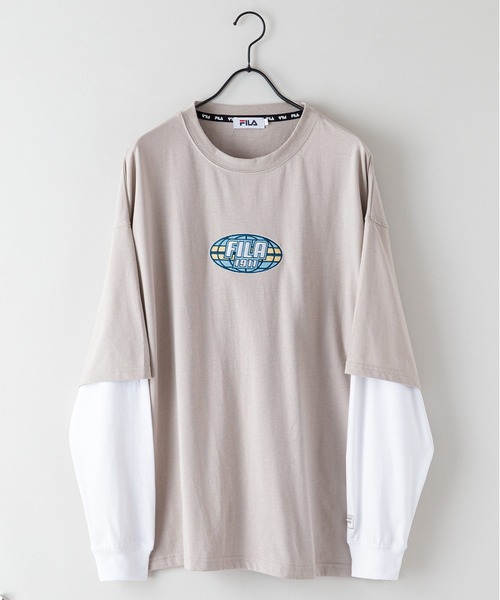 FILA（フィラ）の「【FILA/フィラ】フェイクレイヤード　胸ワンポイント刺繍　ロンT ドロップショルダー ストリート ビッグシルエット（Tシャツ/カットソー・メンズ・ライトベージュ/ダークグリーン/ブラック・MEDIUM/LARGE/X-LARGE）」の12枚目の写真