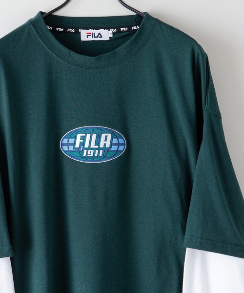 FILA（フィラ）の「【FILA/フィラ】フェイクレイヤード　胸ワンポイント刺繍　ロンT ドロップショルダー ストリート ビッグシルエット（Tシャツ/カットソー・メンズ・ライトベージュ/ダークグリーン/ブラック・MEDIUM/LARGE/X-LARGE）」の21枚目の写真