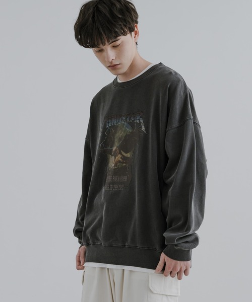 Rocky Monroe（ロッキーモンロー）の「オーバーサイズ裏起毛ピグメントスウェットトレーナー（スウェット・メンズ・ライトブラック/ダークブラック/ブラック・L/M）」の14枚目の写真