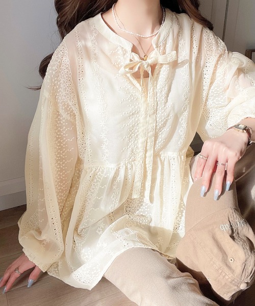 ブラウス シャツ ペプラム切替ブラウス レディース ABITOKYO ブラウス シャツ レイヤード風ペプラム切替ブラウス