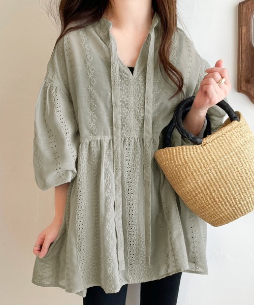 セール】大人可愛い胸キュン。2wayシアー刺繍ペプラム切替