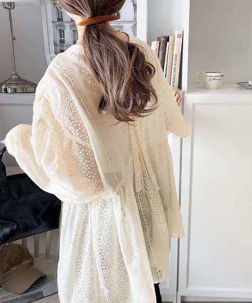 セール】大人可愛い胸キュン。2wayシアー刺繍ペプラム切替