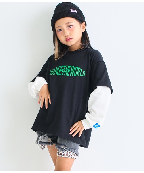 ANAP kids（アナップキッズ）の「APK袖レイヤード裏毛トップス（スウェット・キッズ・ブラック/ブルー/ホワイト・130cm/110cm/120cm）」の2枚目の写真