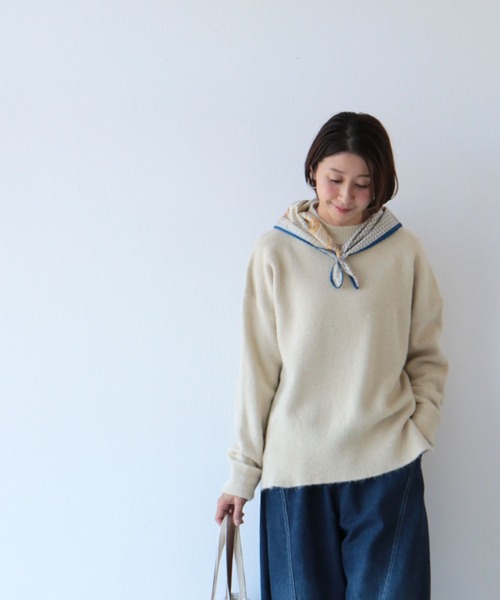 sanpo kuschel(サンポクシェル)の「もっちりなのに華奢見えトップス(ニット/セーター・レディース・アイボリー/ブラウン・FREE)」の7枚目の写真