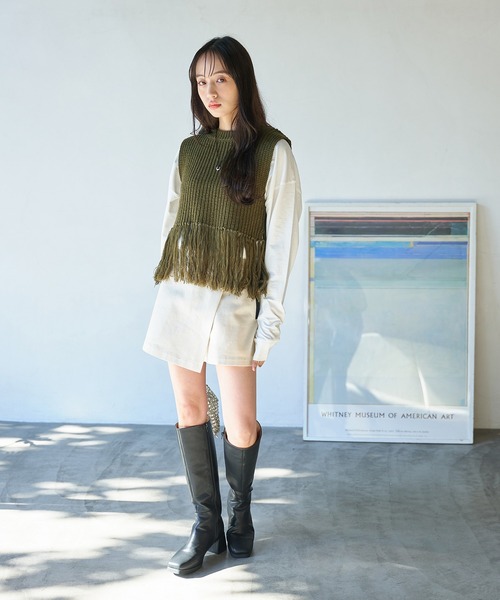 VIS(ビス)の「フリンジニットベスト(ベスト・レディース・ベージュ系その他/オフホワイト/カーキ・FREE)」の6枚目の写真