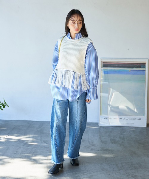 VIS(ビス)の「フリンジニットベスト(ベスト・レディース・ベージュ系その他/オフホワイト/カーキ・FREE)」の8枚目の写真