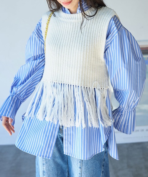 VIS(ビス)の「フリンジニットベスト(ベスト・レディース・ベージュ系その他/オフホワイト/カーキ・FREE)」の12枚目の写真