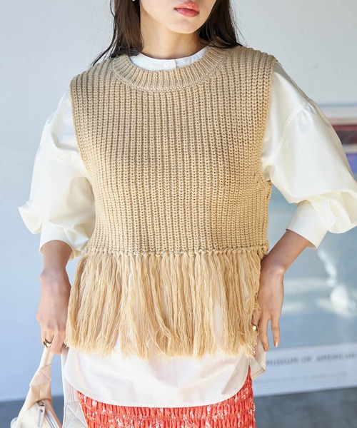 VIS(ビス)の「フリンジニットベスト(ベスト・レディース・ベージュ系その他/オフホワイト/カーキ・FREE)」の14枚目の写真