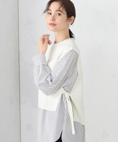 COMME CA ISM(コムサイズム)の「サイドリボンニットベスト(ベスト・レディース・チャコール/ブラック/ホワイト/エメラルド・FREE)」の7枚目の写真