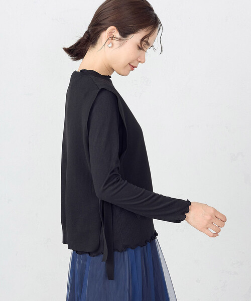 COMME CA ISM(コムサイズム)の「サイドリボンニットベスト(ベスト・レディース・チャコール/ブラック/ホワイト/エメラルド・FREE)」の9枚目の写真