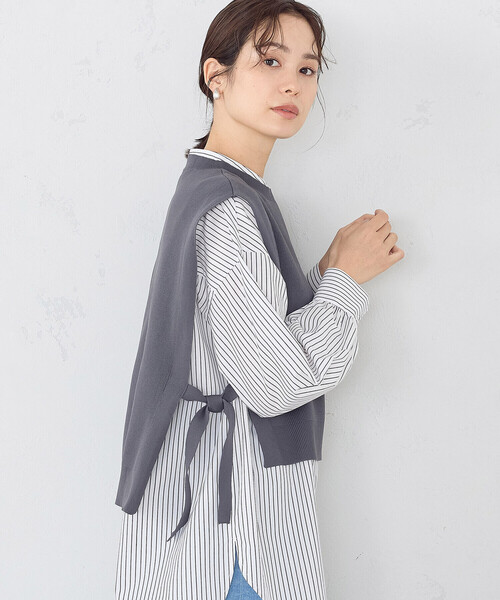 COMME CA ISM(コムサイズム)の「サイドリボンニットベスト(ベスト・レディース・チャコール/ブラック/ホワイト/エメラルド・FREE)」の11枚目の写真