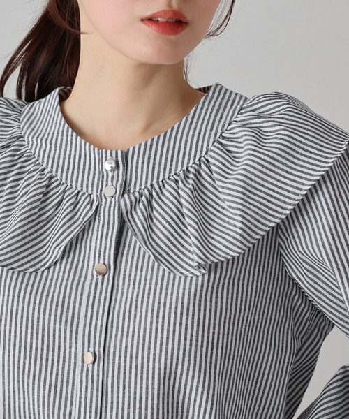 BLUEEAST（ブルーイースト）の「ビッグカラーストライプブラウス（シャツ/ブラウス・レディース・ブラック/ブルー・MEDIUM）」の6枚目の写真