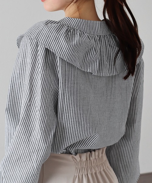 BLUEEAST（ブルーイースト）の「ビッグカラーストライプブラウス（シャツ/ブラウス・レディース・ブラック/ブルー・MEDIUM）」の7枚目の写真