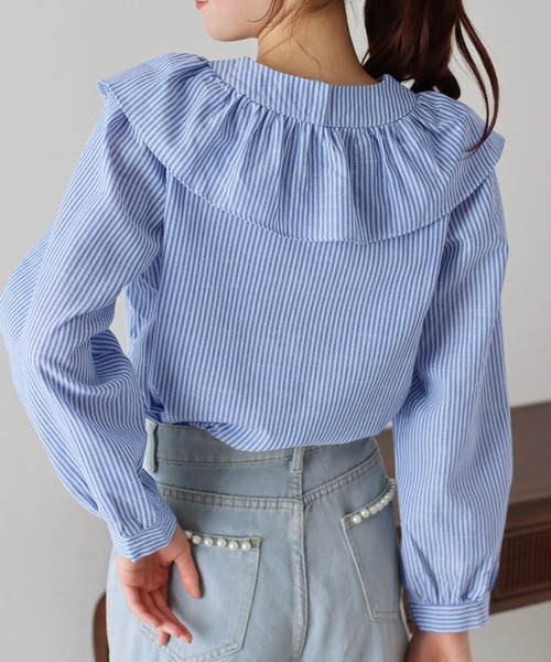 BLUEEAST（ブルーイースト）の「ビッグカラーストライプブラウス（シャツ/ブラウス・レディース・ブラック/ブルー・MEDIUM）」の14枚目の写真