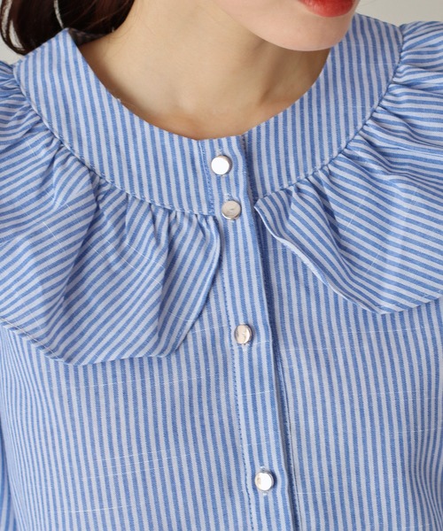 BLUEEAST（ブルーイースト）の「ビッグカラーストライプブラウス（シャツ/ブラウス・レディース・ブラック/ブルー・MEDIUM）」の15枚目の写真