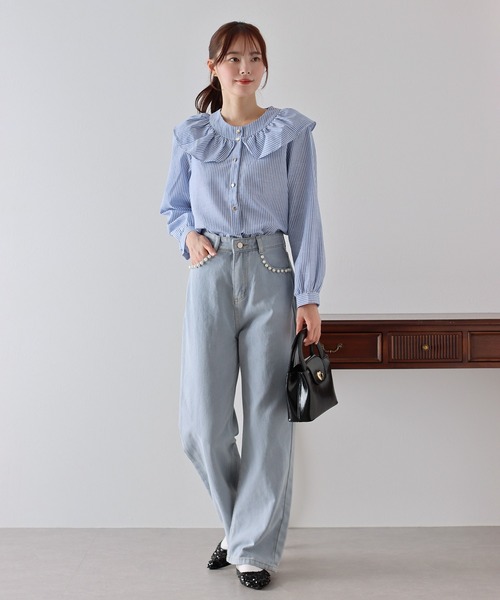 BLUEEAST（ブルーイースト）の「ビッグカラーストライプブラウス（シャツ/ブラウス・レディース・ブラック/ブルー・MEDIUM）」の16枚目の写真