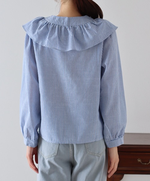 BLUEEAST（ブルーイースト）の「ビッグカラーストライプブラウス（シャツ/ブラウス・レディース・ブラック/ブルー・MEDIUM）」の19枚目の写真