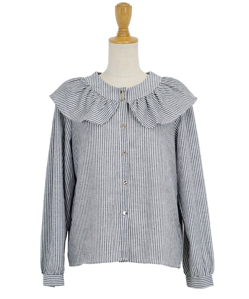 BLUEEAST（ブルーイースト）の「ビッグカラーストライプブラウス（シャツ/ブラウス・レディース・ブラック/ブルー・MEDIUM）」の20枚目の写真