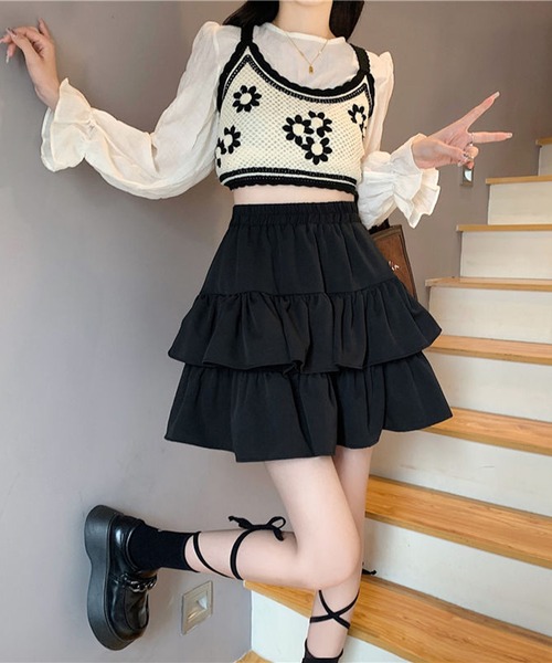 SHEPP（シープ）の「ティアード ミニ フレアスカート（スカート・レディース・ホワイト/ブラック・S/L/M）」の7枚目の写真