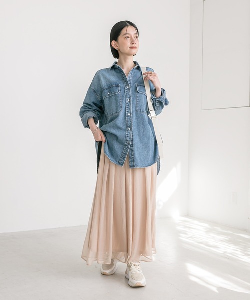 RIVE DROITE（リヴドロワ）の「手洗い可能/シアーグロッシースカート（スカート・レディース・カーキ/モカ/ベージュ・FREE）」の8枚目の写真