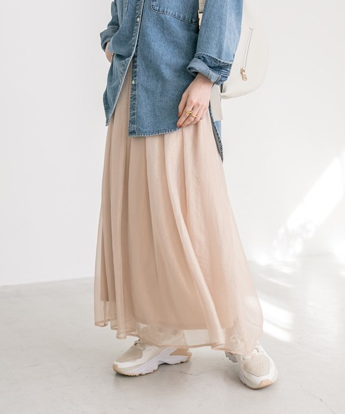 RIVE DROITE（リヴドロワ）の「手洗い可能/シアーグロッシースカート（スカート・レディース・カーキ/モカ/ベージュ・FREE）」の15枚目の写真