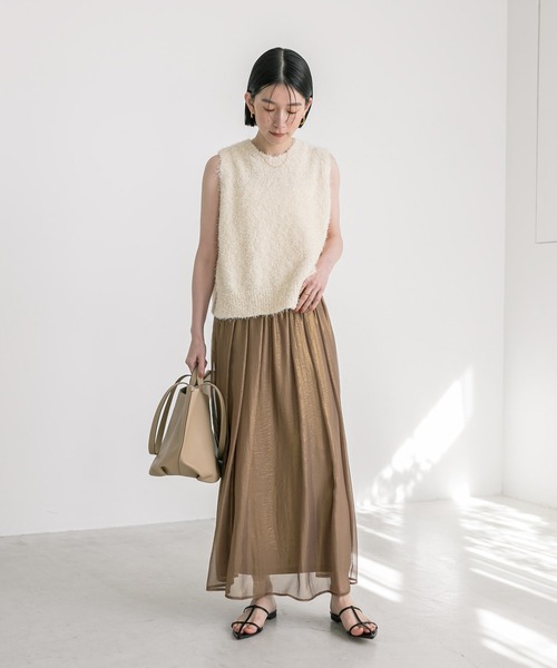 RIVE DROITE（リヴドロワ）の「手洗い可能/シアーグロッシースカート（スカート・レディース・カーキ/モカ/ベージュ・FREE）」の4枚目の写真