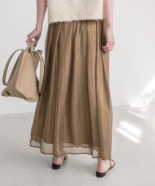 RIVE DROITE（リヴドロワ）の「手洗い可能/シアーグロッシースカート（スカート・レディース・カーキ/モカ/ベージュ・FREE）」の6枚目の写真