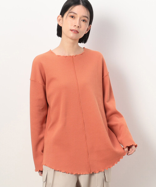ONIGIRI(オニギリ)の「ワッフルメロウ長袖Tシャツ(Tシャツ/カットソー・レディース・オレンジ/ネイビー/ホワイト・FREE)」の1枚目の写真