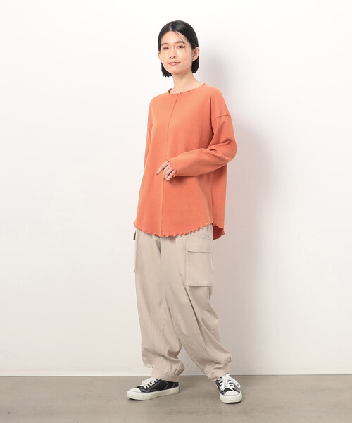 ONIGIRI(オニギリ)の「ワッフルメロウ長袖Tシャツ(Tシャツ/カットソー・レディース・オレンジ/ネイビー/ホワイト・FREE)」の17枚目の写真