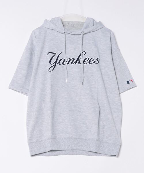 MLB(メジャーリーグベースボール)の「【MLB】ワッペンロゴショートスリーブパーカー/メンズ(パーカー・メンズ・グリーン/ブルー/グレー/ネイビー/ブラック・L/M/LL)」の2枚目の写真