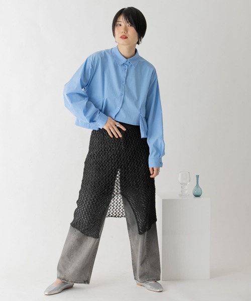 KBF（ケイビーエフ）の「サイドBIGポケットクロップドシャツ（シャツ/ブラウス・レディース・ブルー/オフホワイト/ベージュ系その他・ONE）」の14枚目の写真